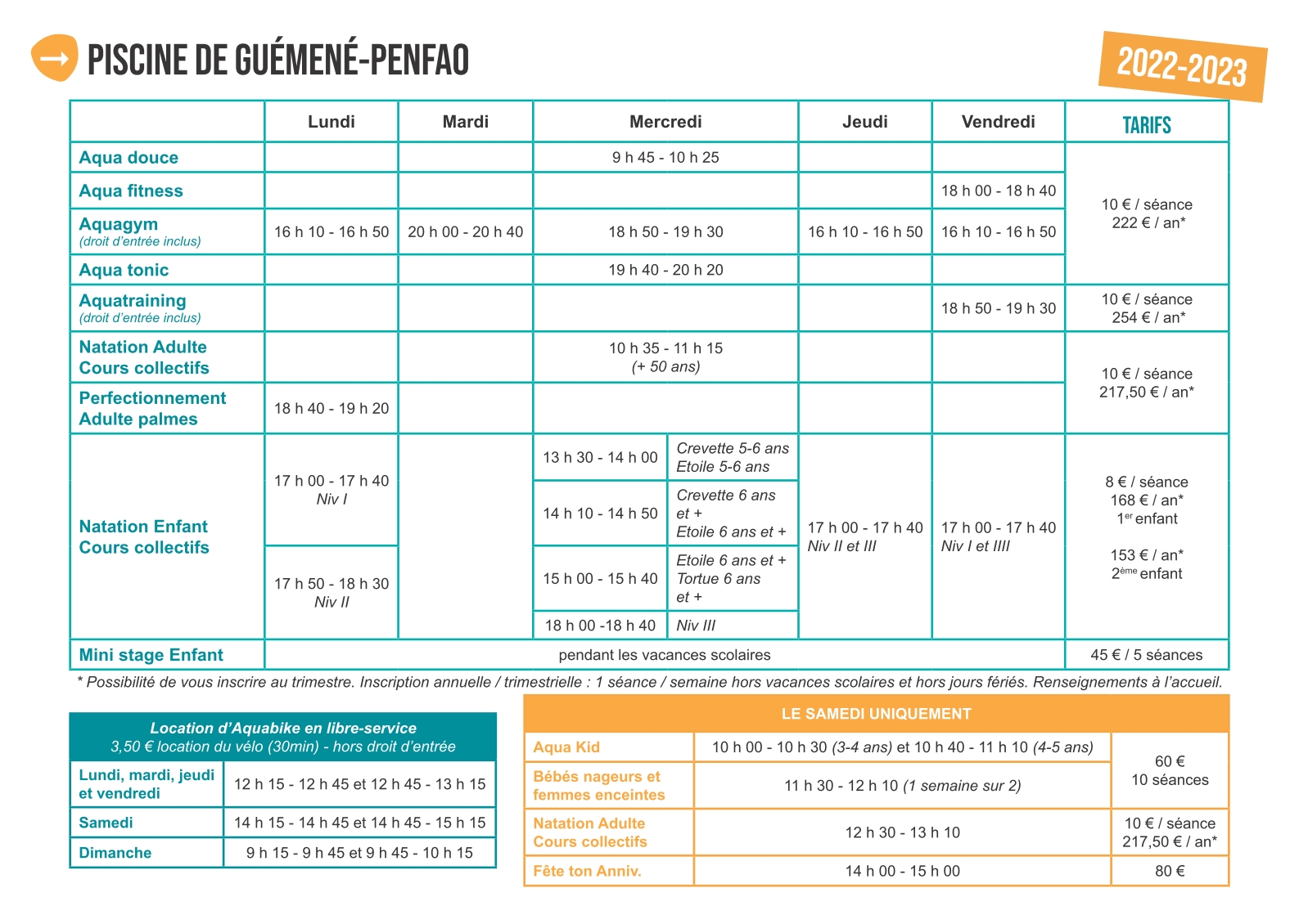 cours piscine Guémené 2022-2023