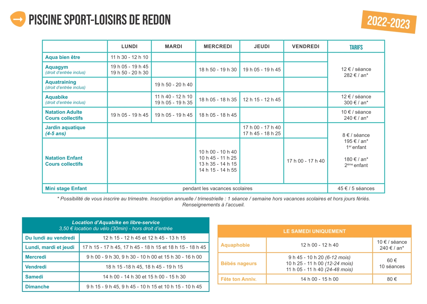cours piscine Redon 2022-2023