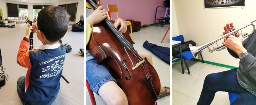 élèves en cours de musique