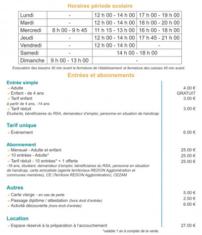 horaires piscine guémené période scolaire 2023