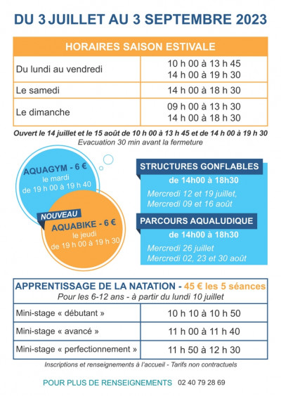 horaires piscine guémené été 2023